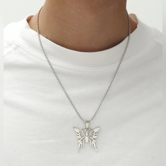 “Tribal Butterfly” Stainless Steel Lasercut Cut-out Hollow Open Abstract Pendant - Picture 14 of 16